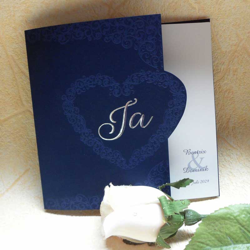Hochzeitskarte mit Glanz-Silberprägung „Ja“