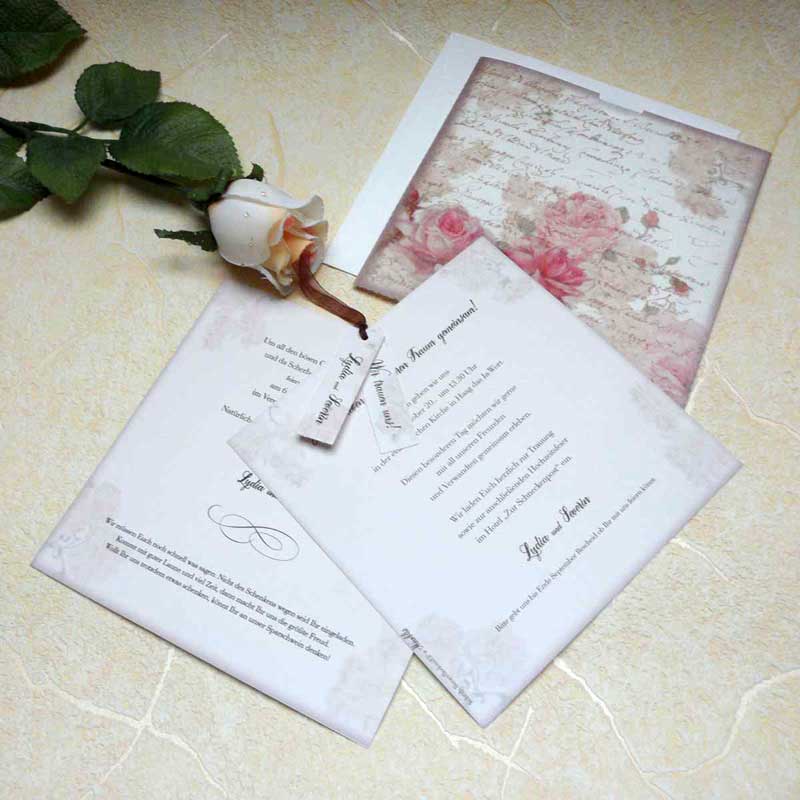 Hochzeitskarte, Einladungskarte - Nostalgie - Romantik Pur! Inkl. Wunschtext