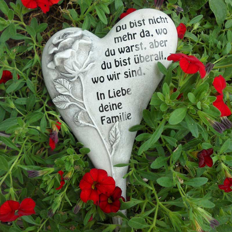 Grabschmuck Herz mit Rose in 2 Größen, mit individueller Beschriftung