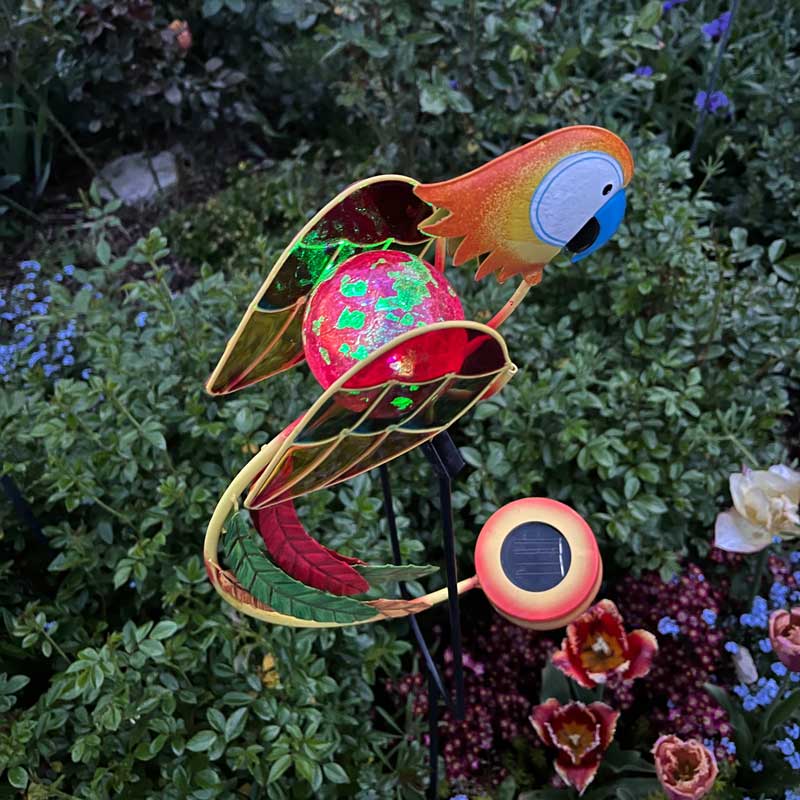 Gartenstecker Wipp-Papagei mit LED Beleuchtung