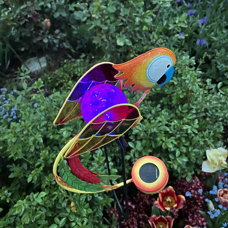 Gartenstecker Wipp-Papagei mit LED Beleuchtung